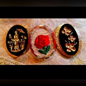 Set of 3 Antique 1940's Glass Cabachons in a Floral/Asain Theme Jewelry Making